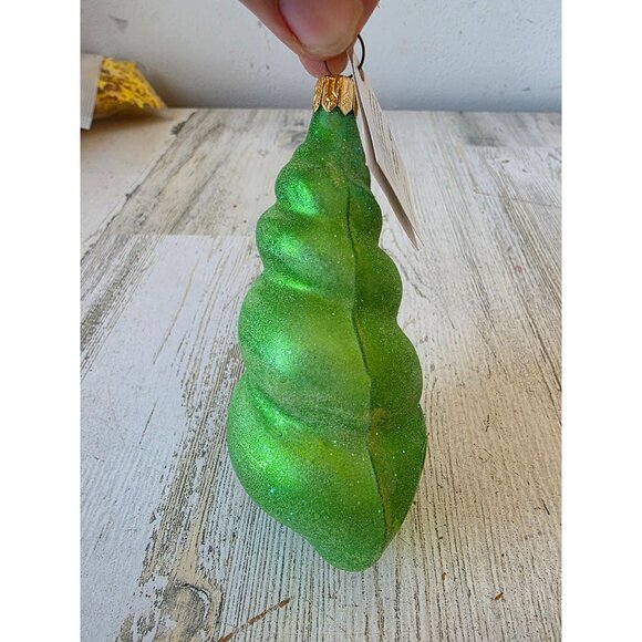 Vintage radko mint green sea swirl seashell shell ornament glass glitter Beach w - Picture 2 of 9